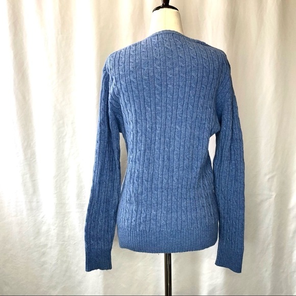 L.L. Bean vintage cornflower blue cable knit sweater crew neck long sleeves wool - Picture 4 of 7